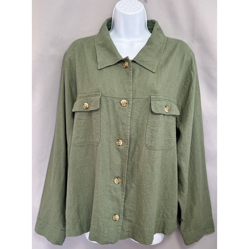 Lucky Brand Army‎ Green Linen Viscose Blend Short Utility Jacket Women's  XL NWT